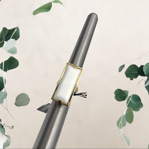 Gold Tone & White Geometric Fashion Ring by Dyrberg/Kern of Denmark, Size 5.5 - Picture 3 of 7